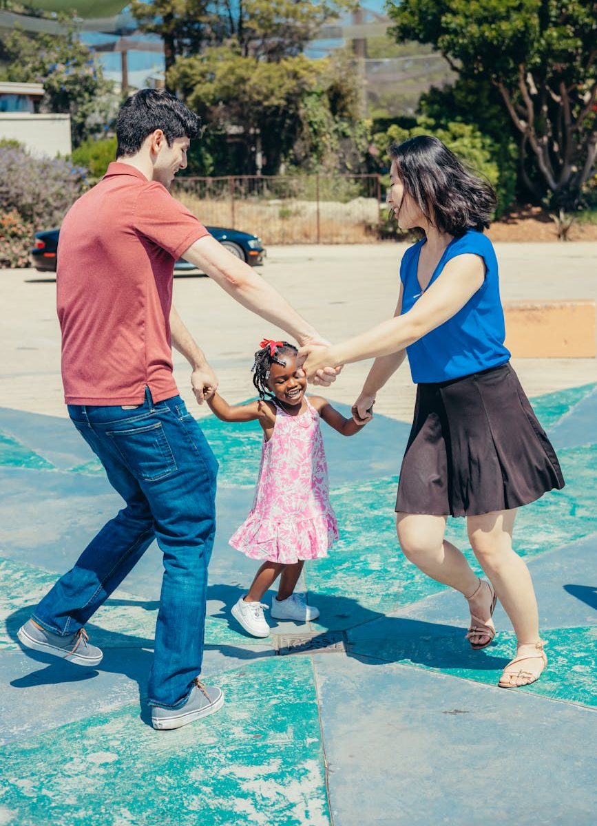 a happy family dancing